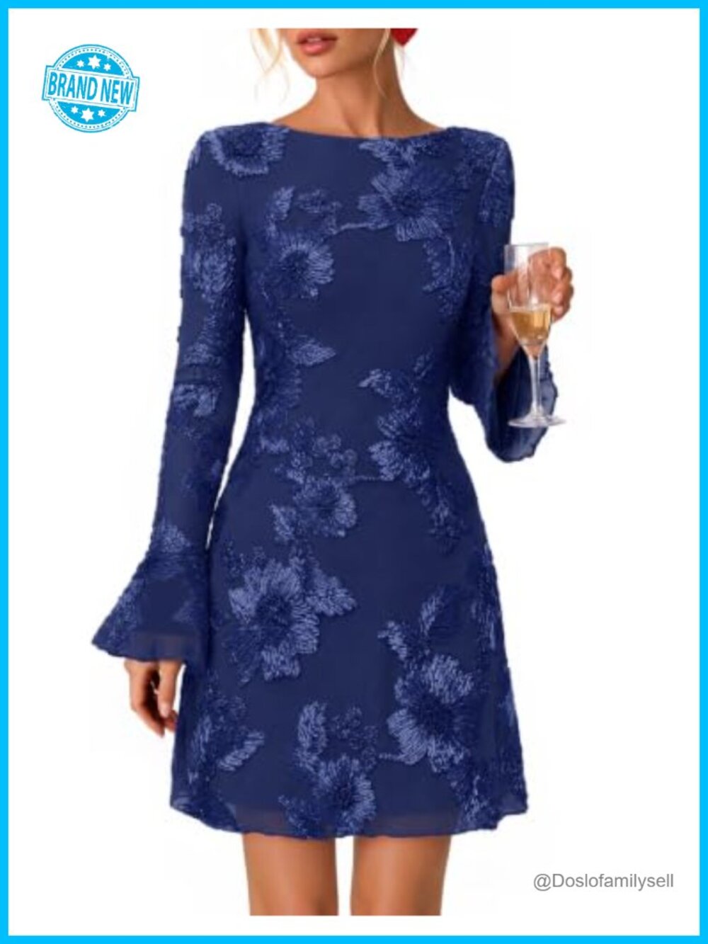 Womens Floral Mesh Mini Dress Long Ruffle Sleeve Wedding Guest Cocktail Party